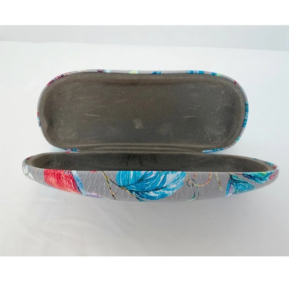 Floral‎ Bird Print Hard Shell Eyeglass Case Grey Botanical Nature Preppy 103-113
